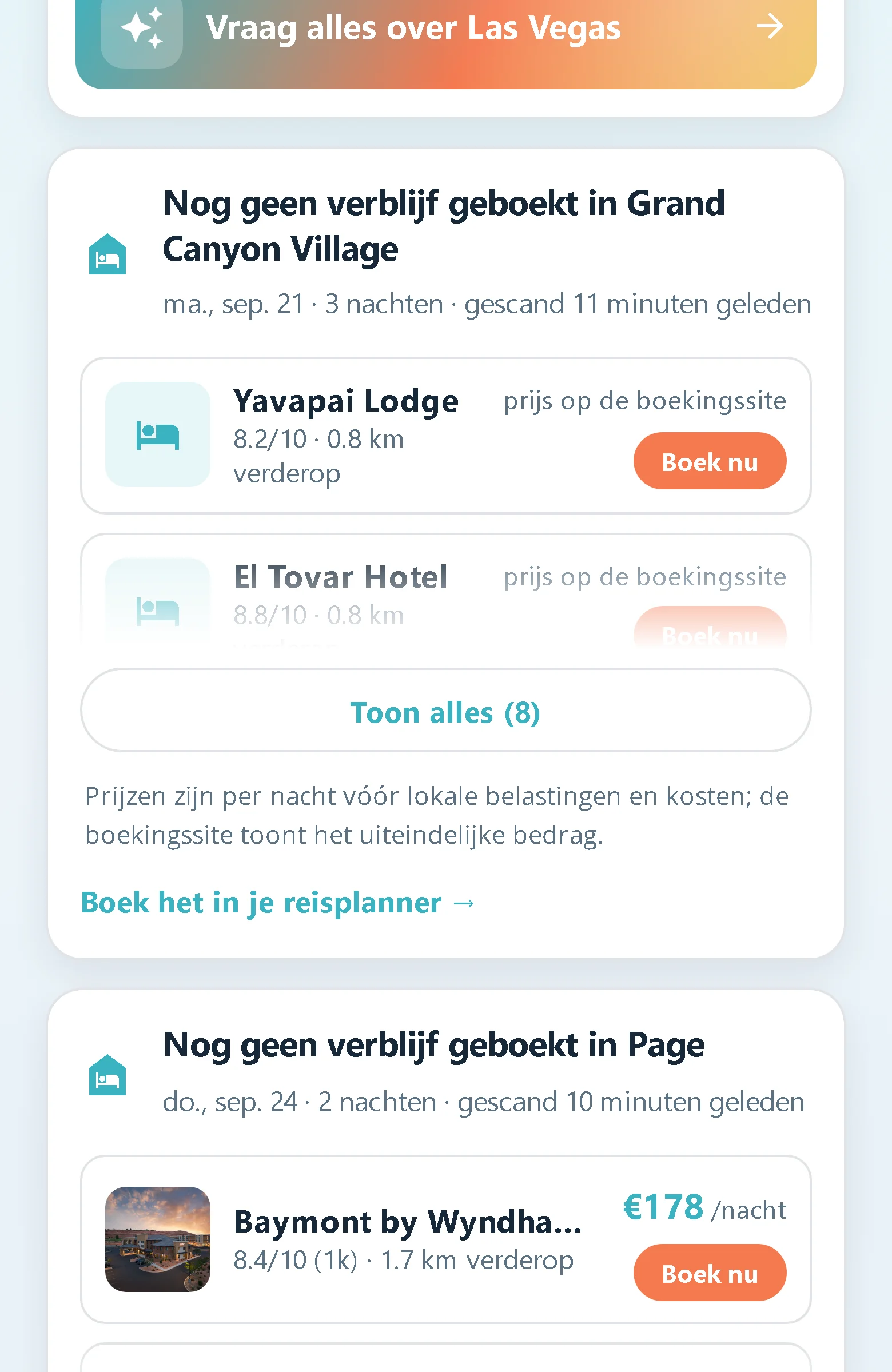 Hotelopties met echte prijzen per site, en een eerlijke tip wanneer een stad verderop goedkoper slaapt.