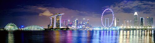 Skyline of Singapore featuring Gardens by the Bay, Marina Bay Sands and the Singapore Flyer within the Marina Bay area