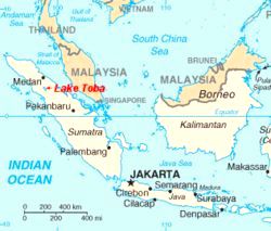 Location of Lake Toba shown in red on map