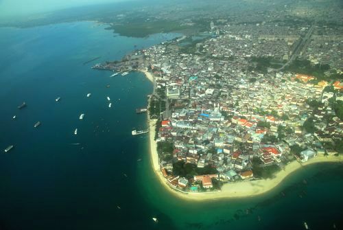 Aerial view of Stone Town and Stone Town Harbour
