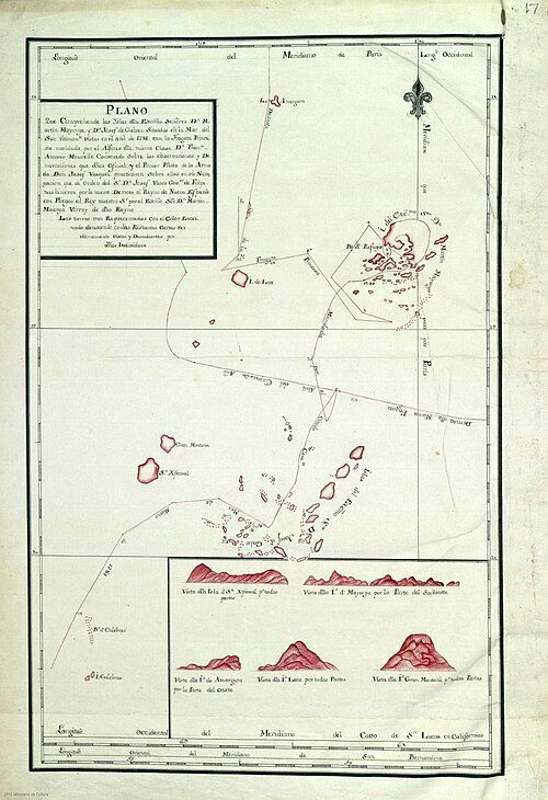 Plano que Comprehende las Yslas dlos. Excmos. Señores Dn. Martin Mayorga y Dn Josef de Galvez Situadas en la Mar del Sur : ultimamte. vistas en el año de 1781 con la Fragata Princesa