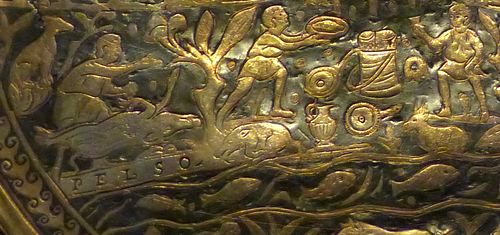 Detail of a silver plate from the Seuso Treasure with the inscription PELSO (i.e., 'Balaton')