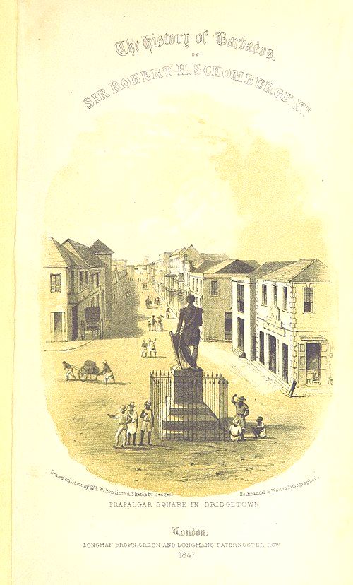 Lord Nelson statue Bridgetown, Barbados in 1848, removed in 2020