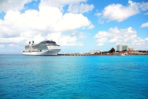 Cruise port in San Miguel de Cozumel; the ship pictured is the Celebrity Equinox.