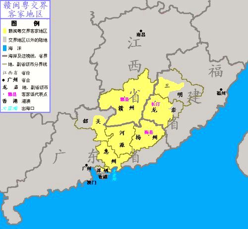 Huizhou is located in the Hakka-speaking area at the boundary of the Gan, Min, and Yue speaking areas.