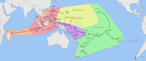 Map showing the migration and expansion of the Austronesians, beginning c. 3000 BC from Taiwan