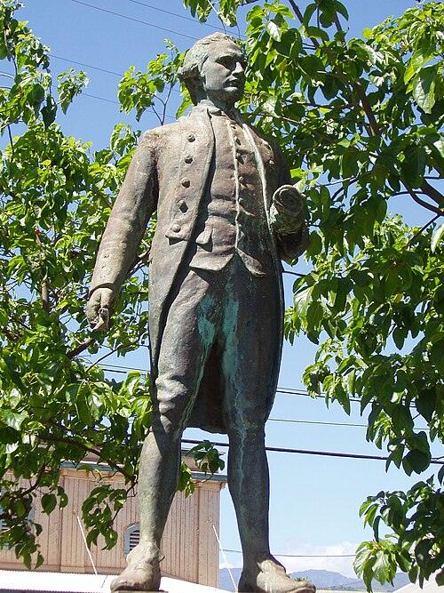 A statue of Captain James Cook commemorating his landing at Waimea, Kauaʻi, January 20, 1778