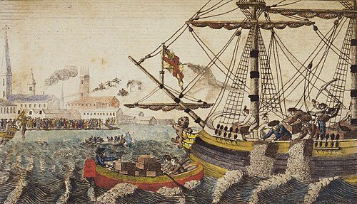 In 1773, a group of angered Bostonian citizens threw a shipment of tea by the East India Company into Boston Harbor in protest of the Tea Act in the Boston Tea Party, a seminal event that escalated the American Revolution.
