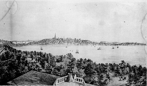 View of Madison from the Water Cure, south side of Lake Monona, 1855